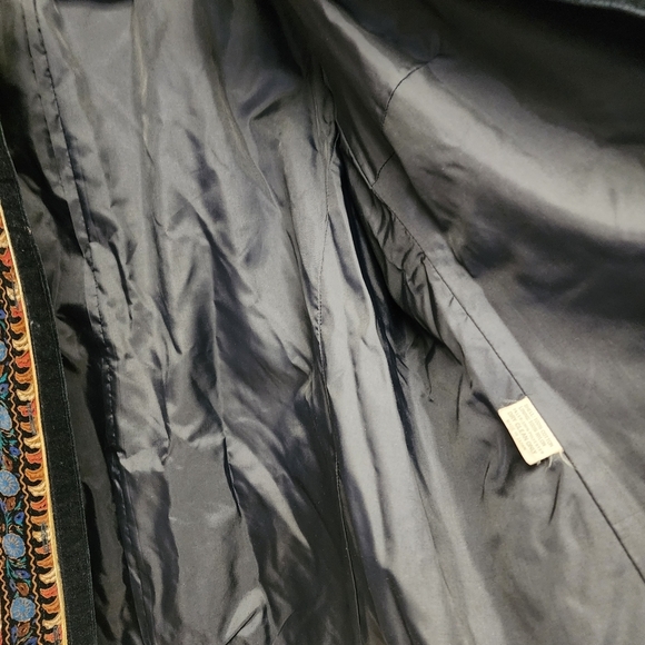 Vintage 80s Saxton Hall rose botanical peacock print Velvet Jacket - Picture 8 of 13